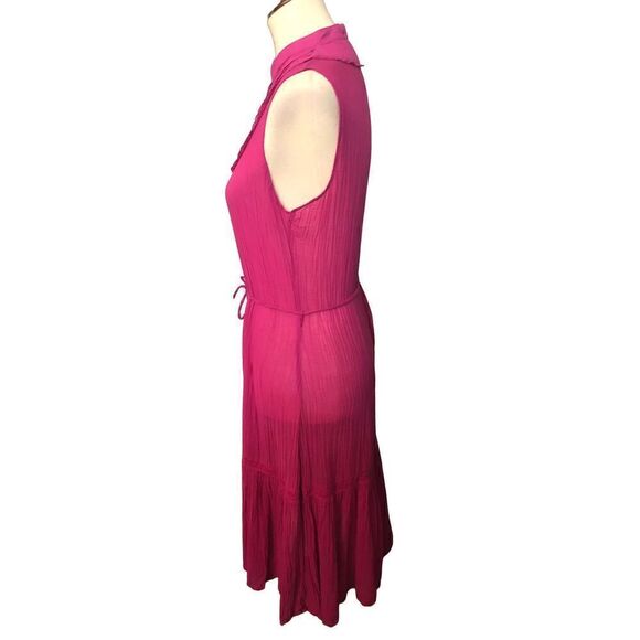 Zara Basic hot pink near sheer sleeveless prairie style midi dress - Picture 5 of 11